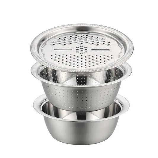 3 in 1 Stainless Steel Vegetable Strainer Slicer Cutter Graters Drain Basket Vegetable Salad Maker Bowl Kitchen Accessories Tool