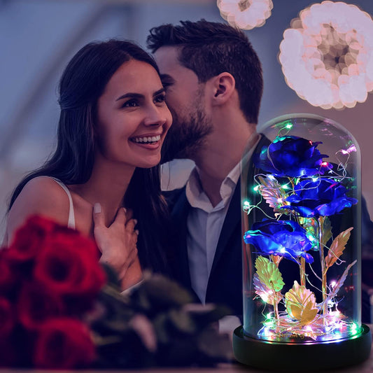 24K Colorful Rose Beauty and the Beast Rose Artificial Flower Unique Gifts Valentine'S Day Thanksgiving Mother'S Day Girl'S Birthday Gifts,Galaxy Rose Suitable for Home Decoration (Blue Roses)